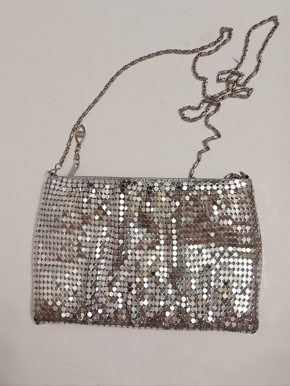 Silver Sequin Chain Clutch - Evening Wristlet